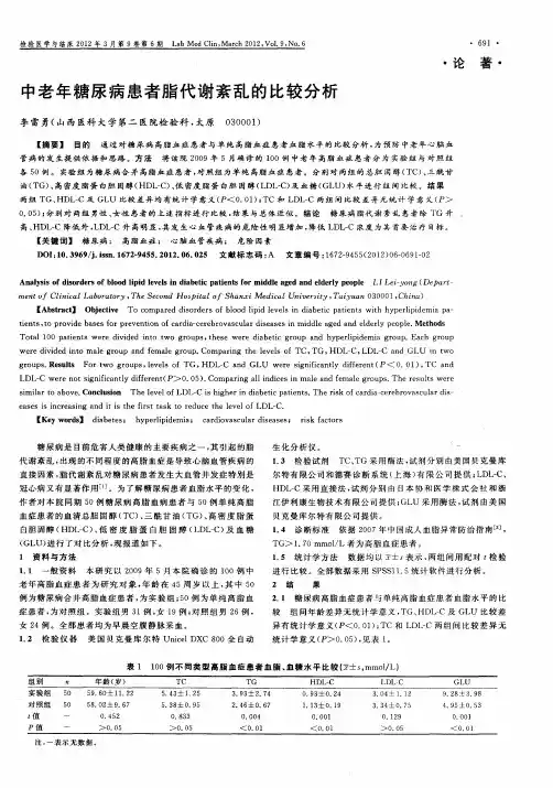 中老年糖尿病患者脂代谢紊乱的比较分析
