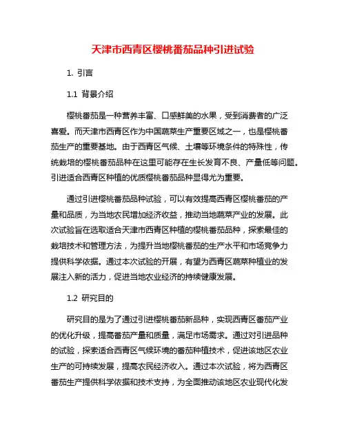 天津市西青区樱桃番茄品种引进试验