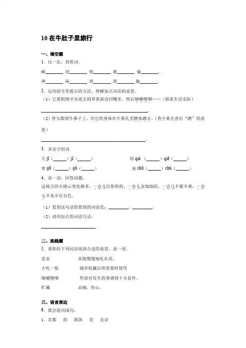 部编版小学语文三年级上册10在牛肚子里旅行 同步练习【含答案】