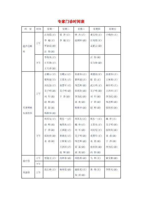 301专家门诊时间表