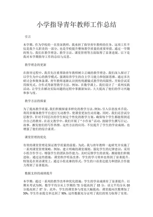 小学指导青年教师工作总结