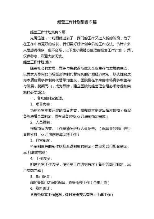 经营工作计划集锦5篇
