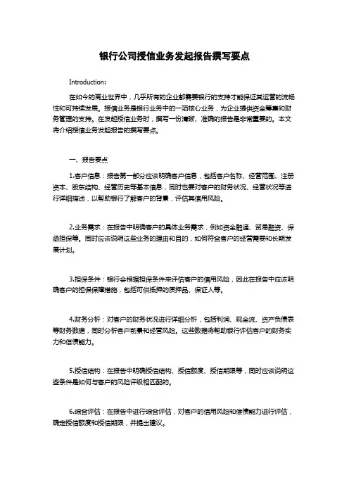 银行公司授信业务发起报告撰写要点