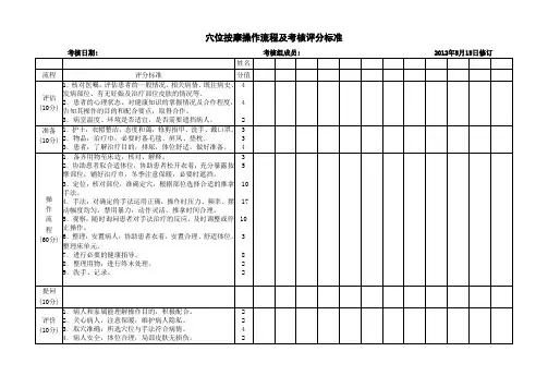 穴位按摩操作流程及评分标准