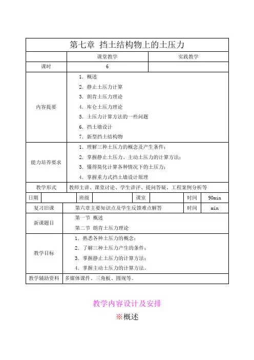 《土力学》教案——第七章-挡土结构物上的土压力