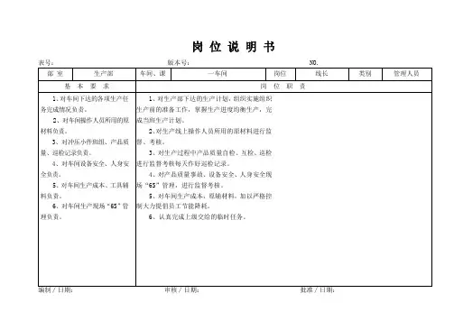 PZGLI007-品质管理-某大型摩配企业冲压车间线长岗位说明书