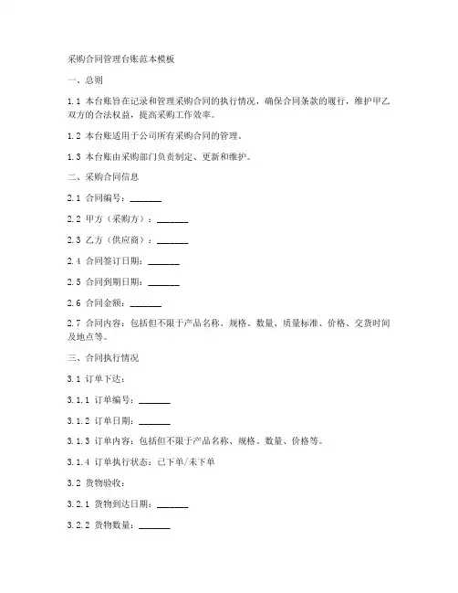 采购合同管理台账范本模板