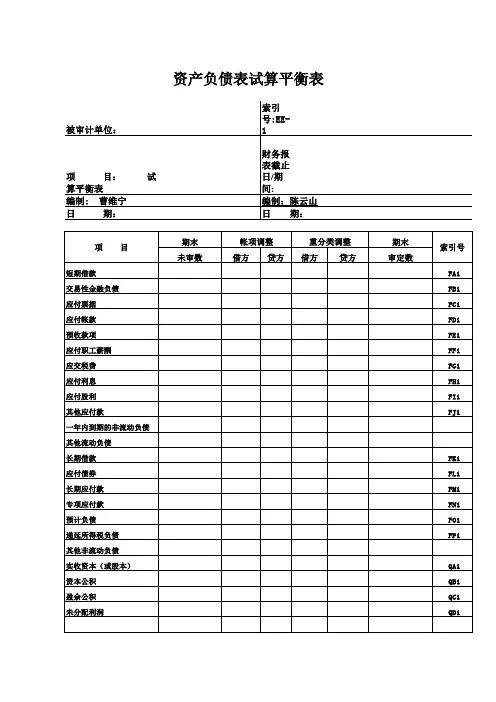 资产负债表试算平衡表 Microsoft Excel 工作表