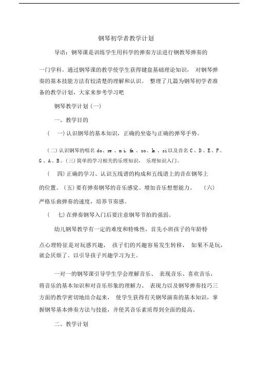 2020年钢琴初学者教学计划.docx