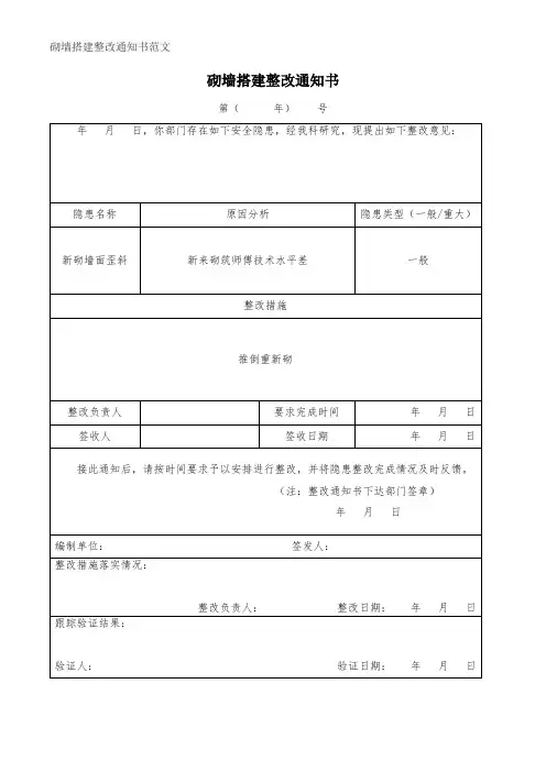 砌墙搭建整改通知书范文