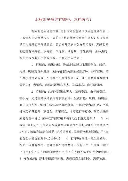 泥鳅常见病害有哪些,怎样防治？