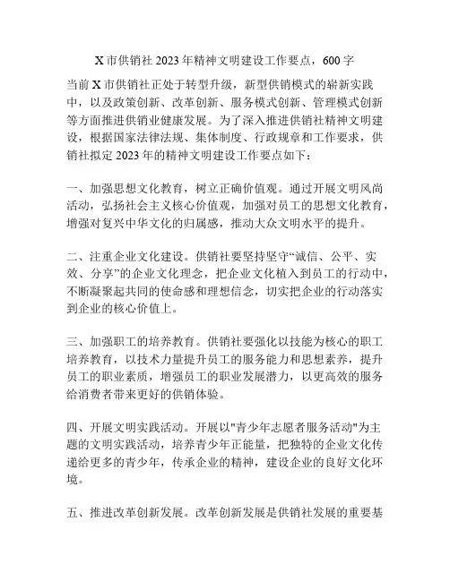 X市供销社2023年精神文明建设工作要点