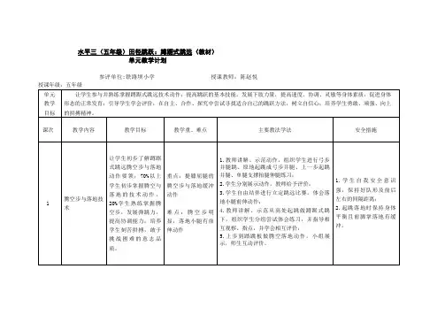 水平三(五年级)蹲踞式跳远单元教学计划