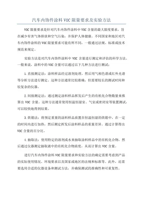 汽车内饰件涂料VOC限量要求及实验方法
