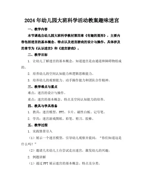 2024年幼儿园大班科学活动教案趣味迷宫
