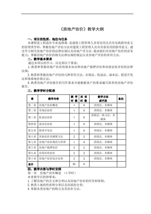 《房地产估价》教学大纲