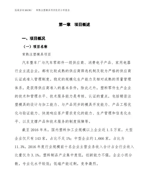 常熟注塑模具项目投资分析报告