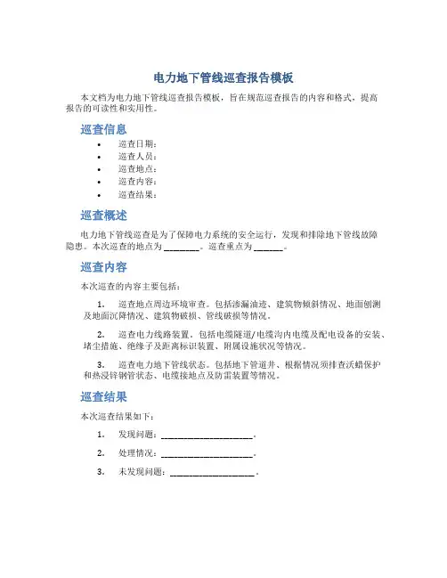 电力地下管线巡查报告模板