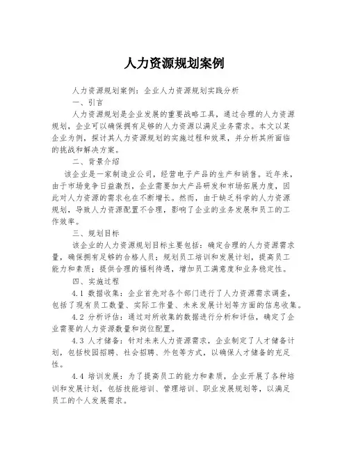 人力资源规划案例
