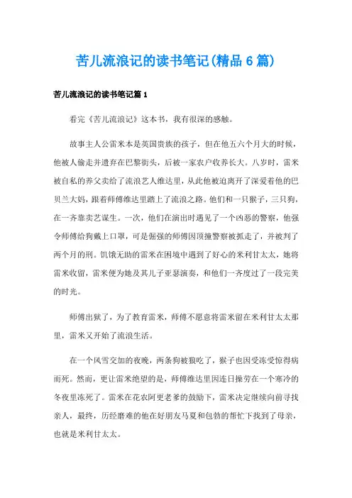 苦儿流浪记的读书笔记(精品6篇)