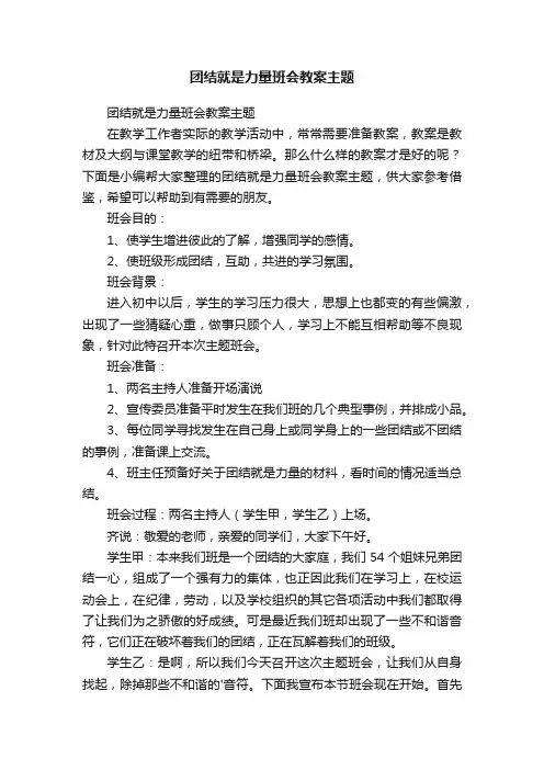 团结就是力量班会教案主题