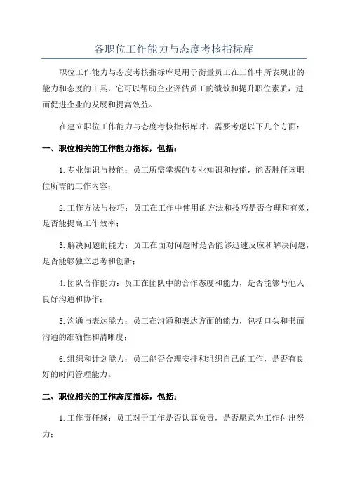各职位工作能力与态度考核指标库