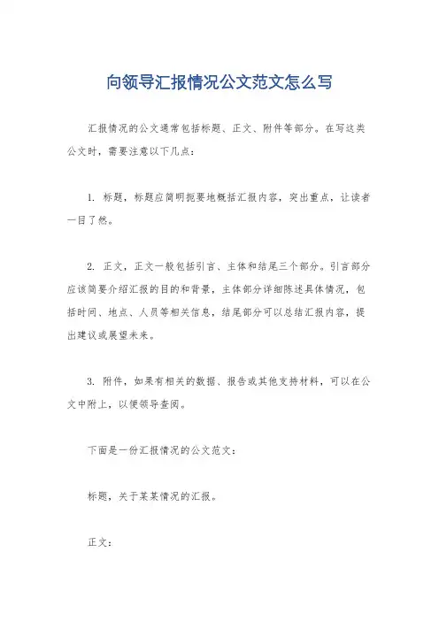 向领导汇报情况公文范文怎么写