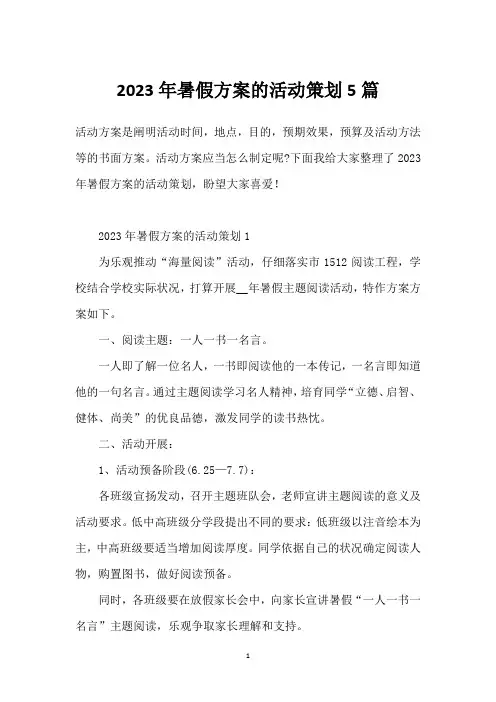 2023年暑假方案的活动策划5篇