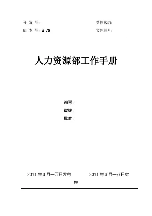 人力资源部工作手册目录