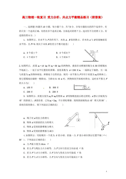 高三物理一轮复习-受力分析、共点力平衡精品练习(附答案)