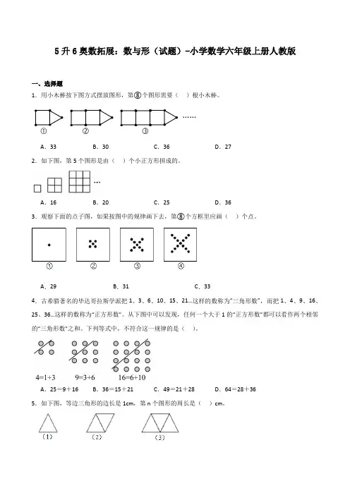 5升6奥数拓展：数与形(试题)-小学数学六年级上册人教版