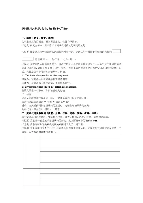 (完整版)英语定语从句的结构和用法