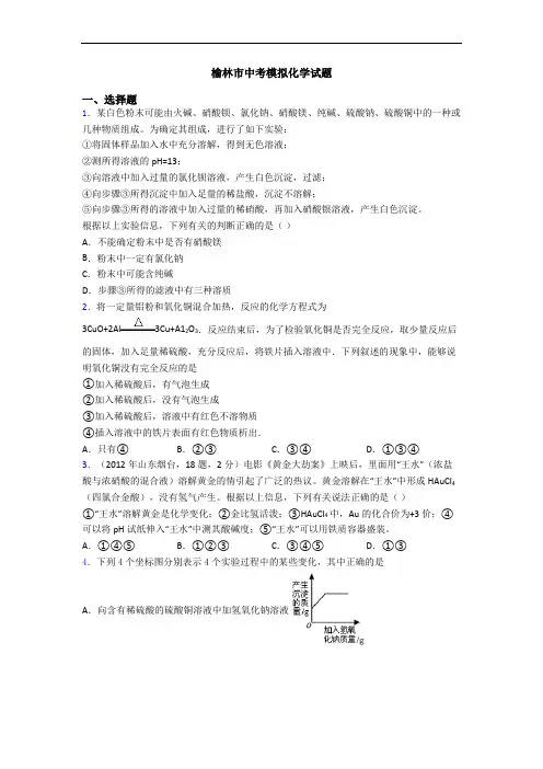 榆林市中考模拟化学试题