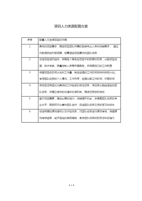 项目人力资源配置方案