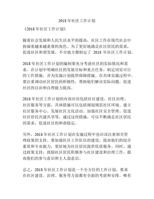 2018年社区工作计划