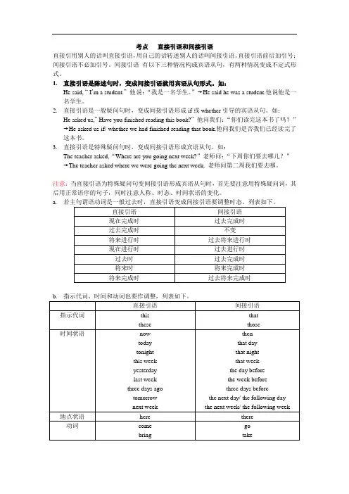 直接引语变间接引语 详细讲解