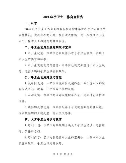2024年手卫生工作自查报告