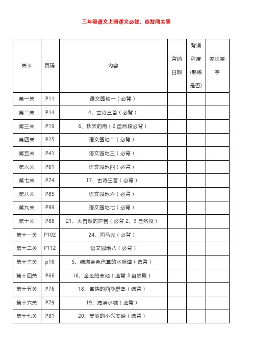 小学3年级上册语文背诵内容