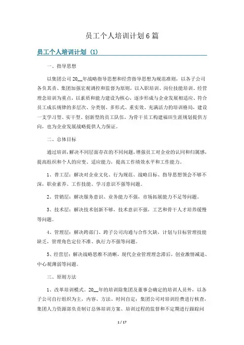 员工个人培训计划6篇