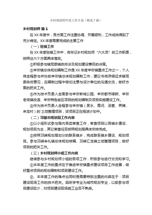 乡村规划师年度工作计划（精选7篇）
