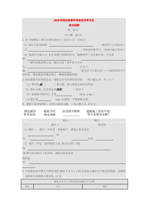 2018年河北省中考语文试卷(含答案)