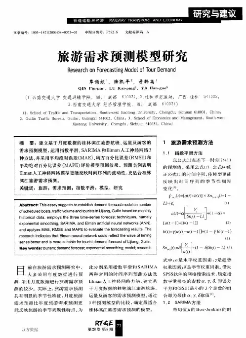 旅游需求预测模型研究