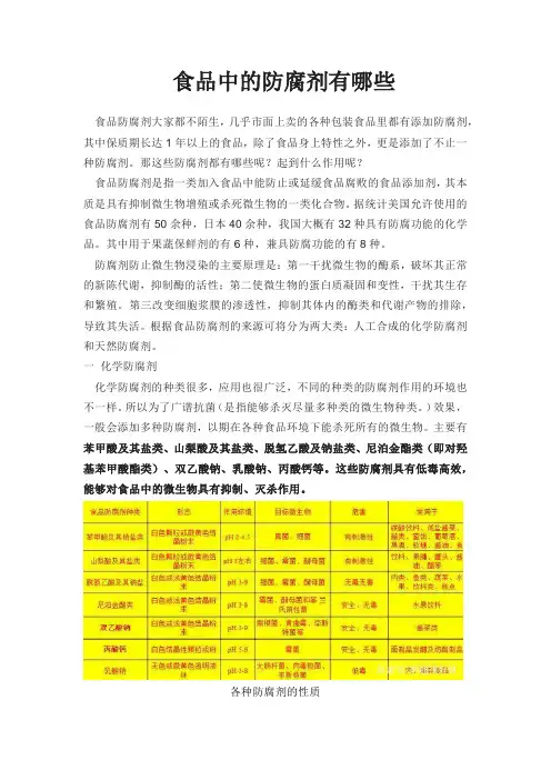 食品中的防腐剂有哪些