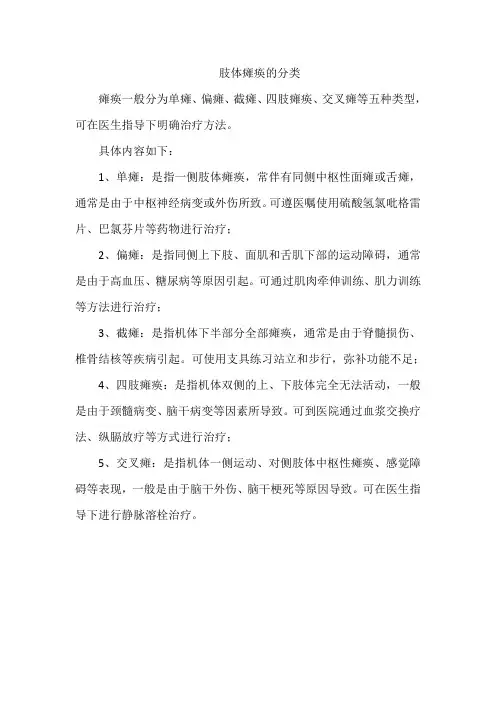 肢体瘫痪的分类