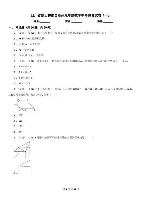 四川省凉山彝族自治州九年级数学中考仿真试卷(一)