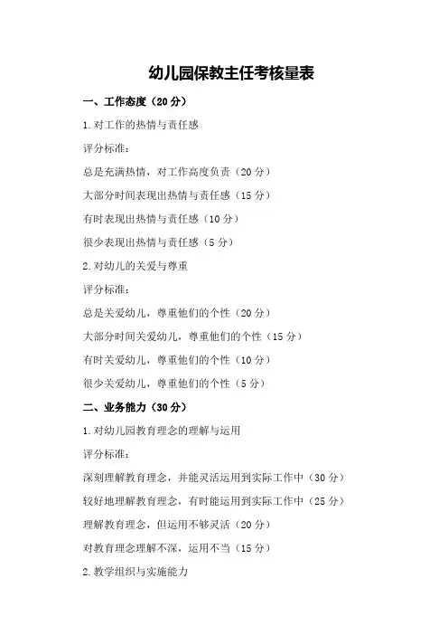 幼儿园保教主任考核量表
