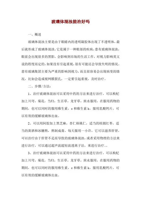 玻璃体混浊能治好吗