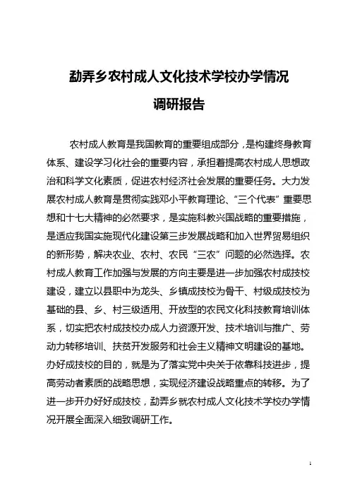 勐弄乡农村成人文化技术学校办学情况调研报告