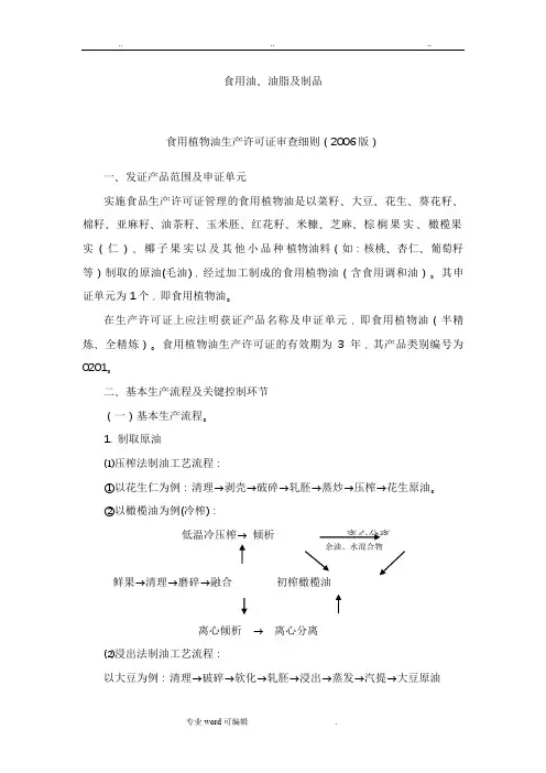 食用油、油脂与制品生产许可证审查细则