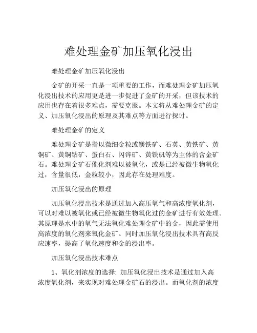 难处理金矿加压氧化浸出